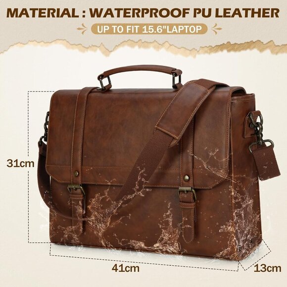 🆕 Men Brown Vintage Leather Laptop Computer Retro Work Business Shoulder Bag - Picture 2 of 6
